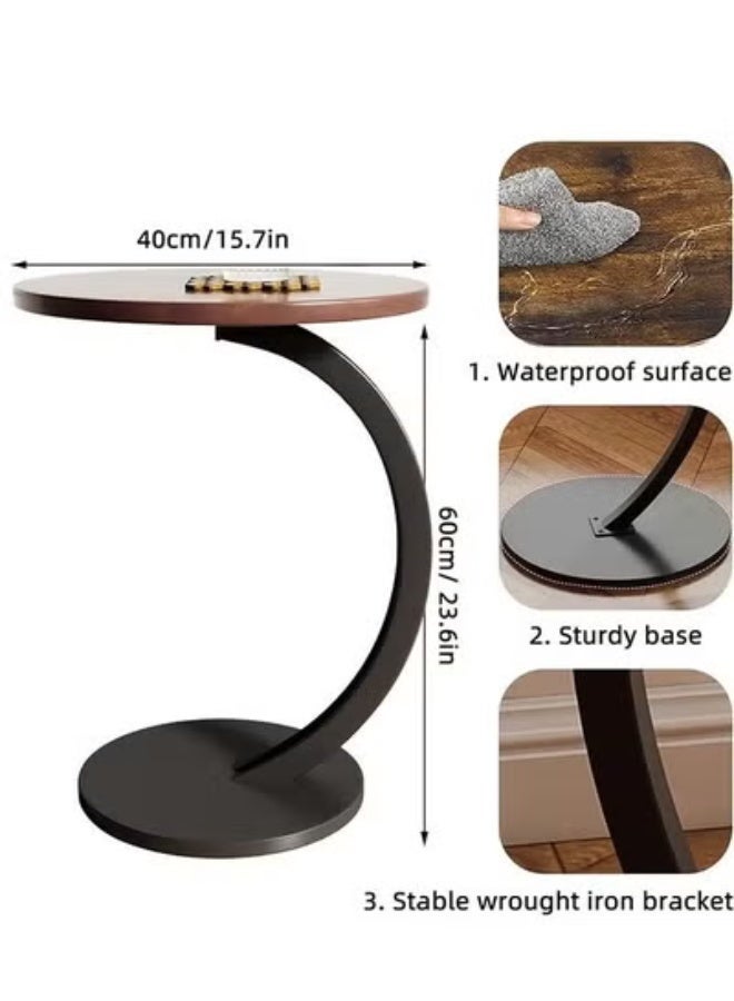 Beauenty Round Side Table, C Shaped End Table for Couch, Sofa and Bed, Mid Century Modern Small Bedside Table Nightstand for Living Room, Bedroom, Corners and Office(Walnut) - Image 2